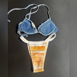 Victoria's Secret Denim Blue Underwire Bikini Top and Bottom (different brand)